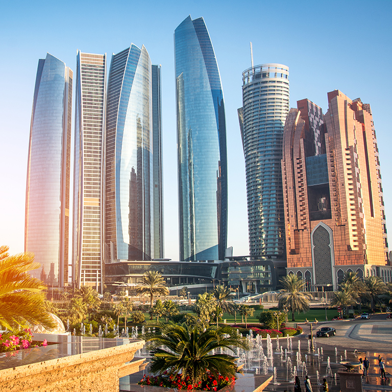 Skyscrapers in Abu Dhabi, United Arab Emirates.